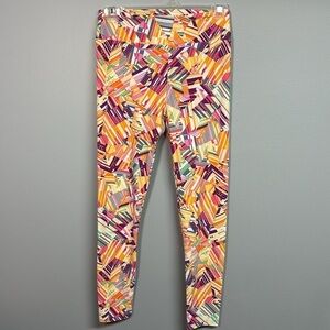 LuLaRoe Red and Pink Leggings Vibrant Abstract Design